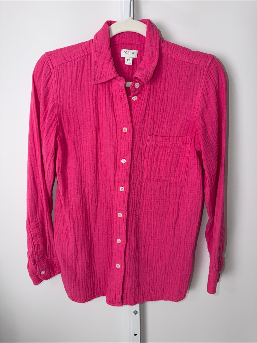 J. Crew Hot Pink Textured Button-Down Shirt